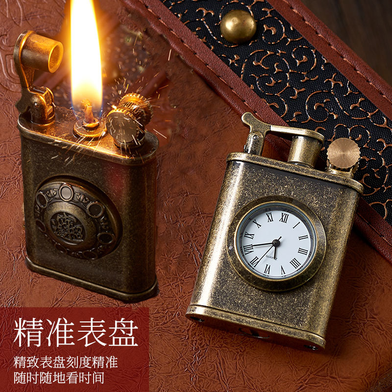 Fire Starting Kit - 레트로 시계 등유 라이터, 금속 크리에이티브
