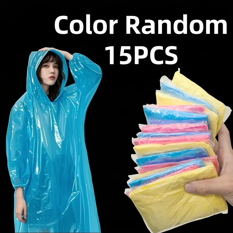 Emergency Poncho Rain - 15/30Pcs 성인용 무작위 색상 일회용 투명